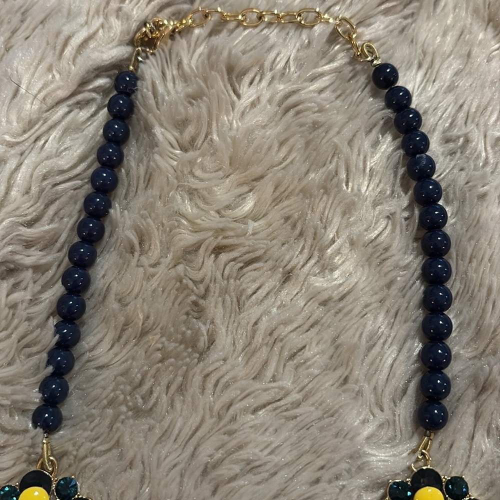 Talbots Yellow Blue Flower Rhinestone Adjustable Statement Goldtone Necklace - Picture 3 of 5